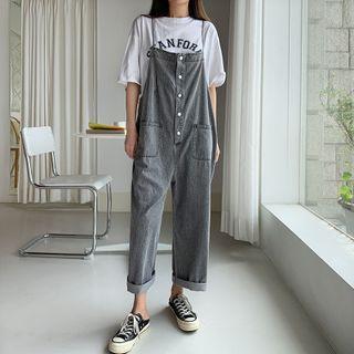 Button-trim Denim Jumper Pants
