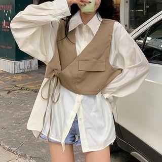 Long-sleeve Shirt / Tie-strap Cropped Vest