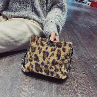 Furry Leopard Print Crossbody Bag
