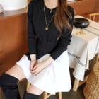 Ruffled Shirt-panel Knit Top
