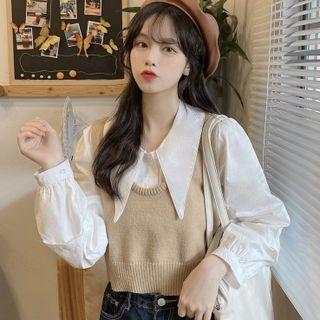 Plain Blouse / Cropped Sweater Vest