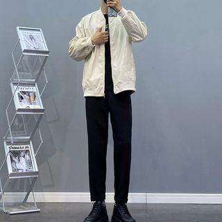 Plain Baseball Jacket / Short-sleeve Lettering T-shirt / Plain Slim-fit Pants