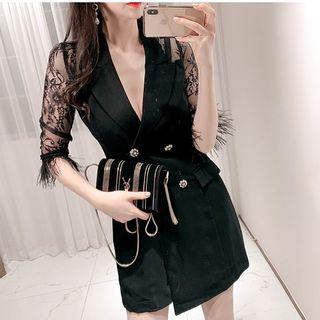 Double Breasted Lace Panel A-line Dress