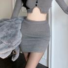 High Waist Mini Pencil Skirt Gray - One Size