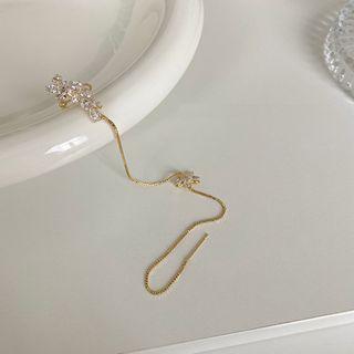 Rhinestone Flower Threader Earring With Ear Cuff 1 Piece - As Shown In Figure - One Size