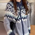 Zip Up Knit Cardigan Blue - One Size