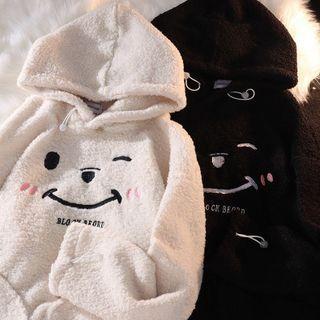 Smiley Face Embroidered Fleece Hoodie