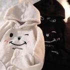 Smiley Face Embroidered Fleece Hoodie