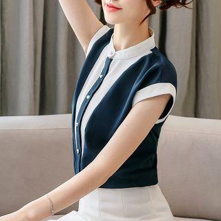 Color Block Cap-sleeve Blouse