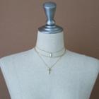 Cross-pendant Layered Choker & Necklace Set Gold - One Size