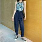 Plaid Halter-neck Top / Belted Cropped Harem Pants