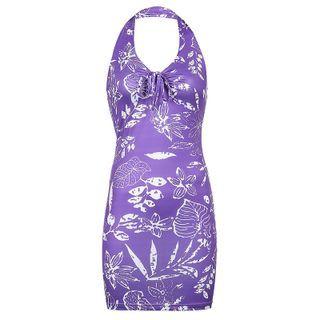 Print Halter Mini Sheath Tank Dress
