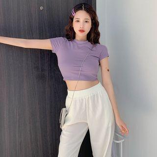 Short-sleeve Cropped T-shirt / High-waist Chiffon Harem Pants