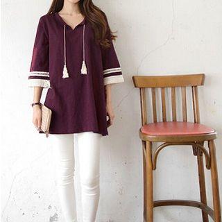Elbow-sleeve Tasseled Tunic