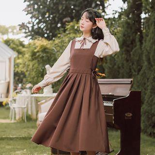 Square-neck Midi A-line Overall Dress