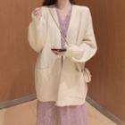 Pocket Detail Open Front Cardigan Off-white - One Size