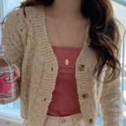 Cropped Buttoned Cardigan Beige - One Size