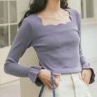 Square-neck Bell-sleeve Knit Top