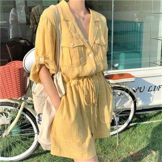 Short-sleeve Drawstring Romper / Jumpsuit