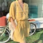 Short-sleeve Drawstring Romper / Jumpsuit