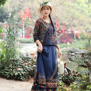 Set: Patterned Top + Midi Skirt