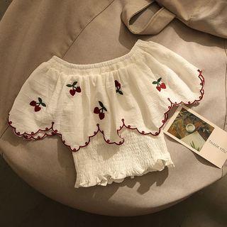 Cherry Embroidered Off Shoulder Blouse