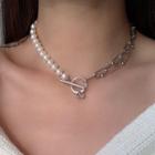 Pearl Panel Chain Necklace Silver - One Size