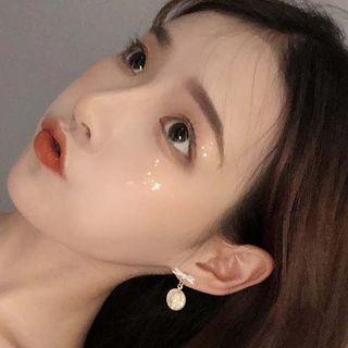 Faux Pearl Disc & Bow Dangle Earring