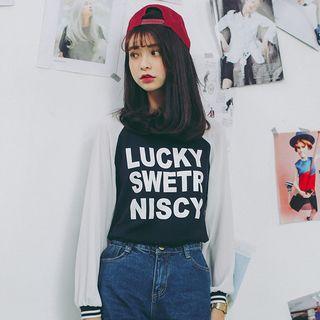 Ribbed Letter Long-sleeve T-shirt