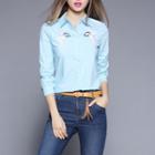 Flower Embroidered 3/4 Sleeve Shirt