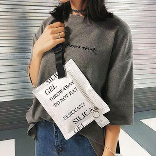 Faux Leather Lettering Sling Bag White - One Size