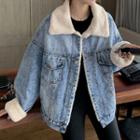 Faux Shearling-panel Buttoned Denim Jacket