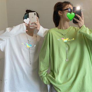 Long-sleeve Butterfly Print Chained T-shirt