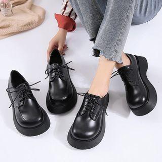 Platform Lace-up Faux-leather Shoes