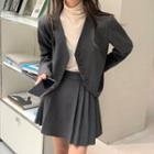 Collarless Single-breasted Blazer / Pleated Mini A-line Skirt