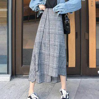 Plaid Asymmetric Midi A-line Skirt