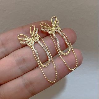 Butterfly Rhinestone Fringed Earring 1 Pair - 925 Silver Stud - Gold - One Size
