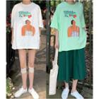 3/4-sleeve Print T-shirt / Midi Skirt