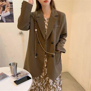 Double-buttoned Lapel Collar Blazer / Floral Midi Dress