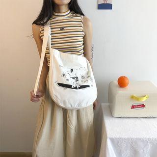 Dog Print Canvas Crossbody Bag White - One Size