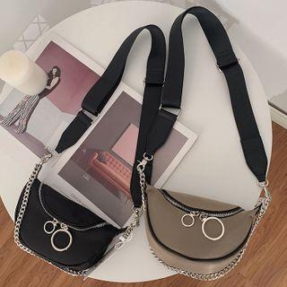 Chain Wide Strap Zip Crossbody Bag