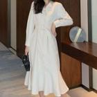 Notch Lapel Long-sleeve Fish Tail Maxi Dress