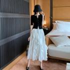 Short-sleeve Cropped Top / Ruffled Maxi A-line Skirt
