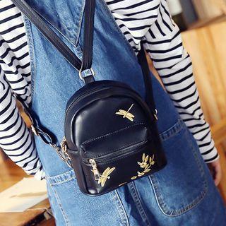 Embroidered Faux Leather Mini Backpack