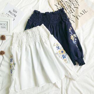 Off Shoulder Floral Embroidery Blouse