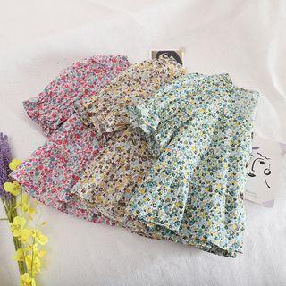 Square Collar Ruffle Hem Floral Cropped Top
