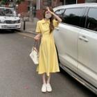 Short-sleeve Half-zip Midi A-line Polo Dress