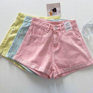 Roll-up High-waist A-line Shorts