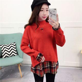 Mock Two-piece Check Panel Sweater
