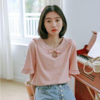 Short-sleeve Ruffle Trim Collar T-shirt